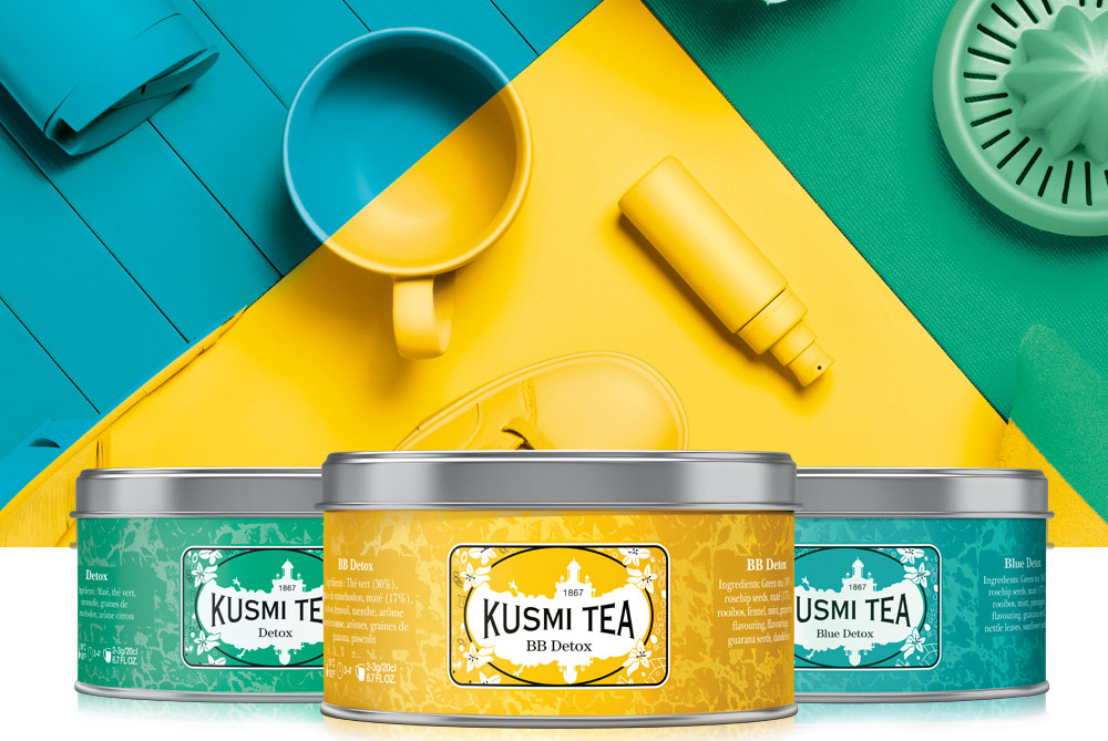 Detoxikační čajové směsy v plechovce Kusmi Tea Detox, Detox Blue, BB Detox