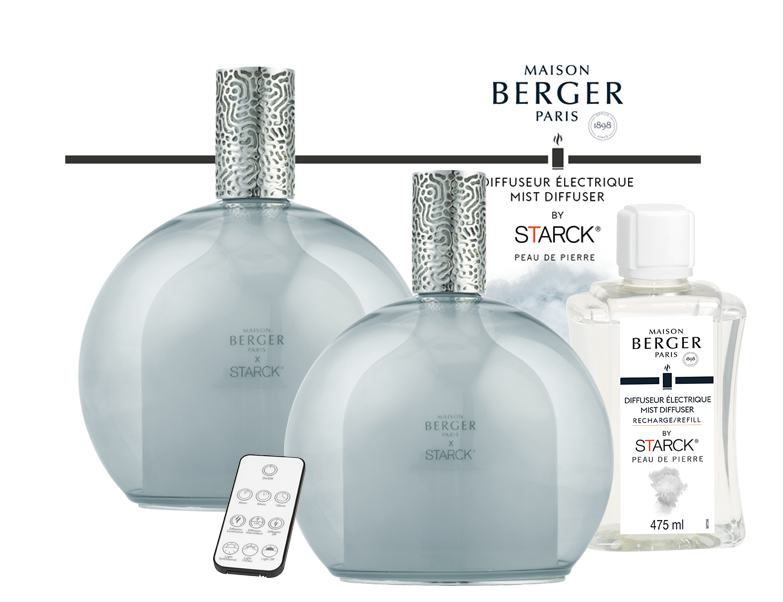 Sada elektrický difuzér Starck, sivý + náplň Peau de Pierre, 475 ml
